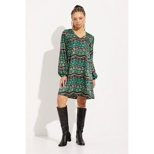 Joseph Ribkoff Green Geometric Long Sleeve Shift Dress